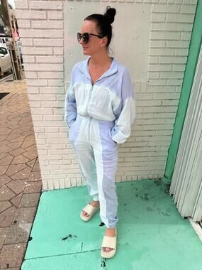 PARADISED Blue 100% Cotton Long Sleeve Tracksuit Kelsey Jumpsuit Size Medium